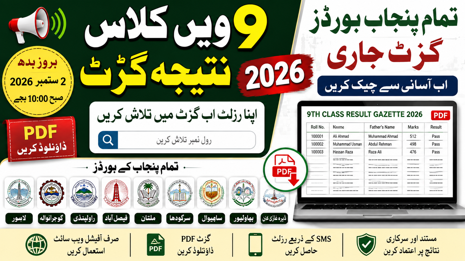 All Punjab Board 9th Class Result Gazette 2026