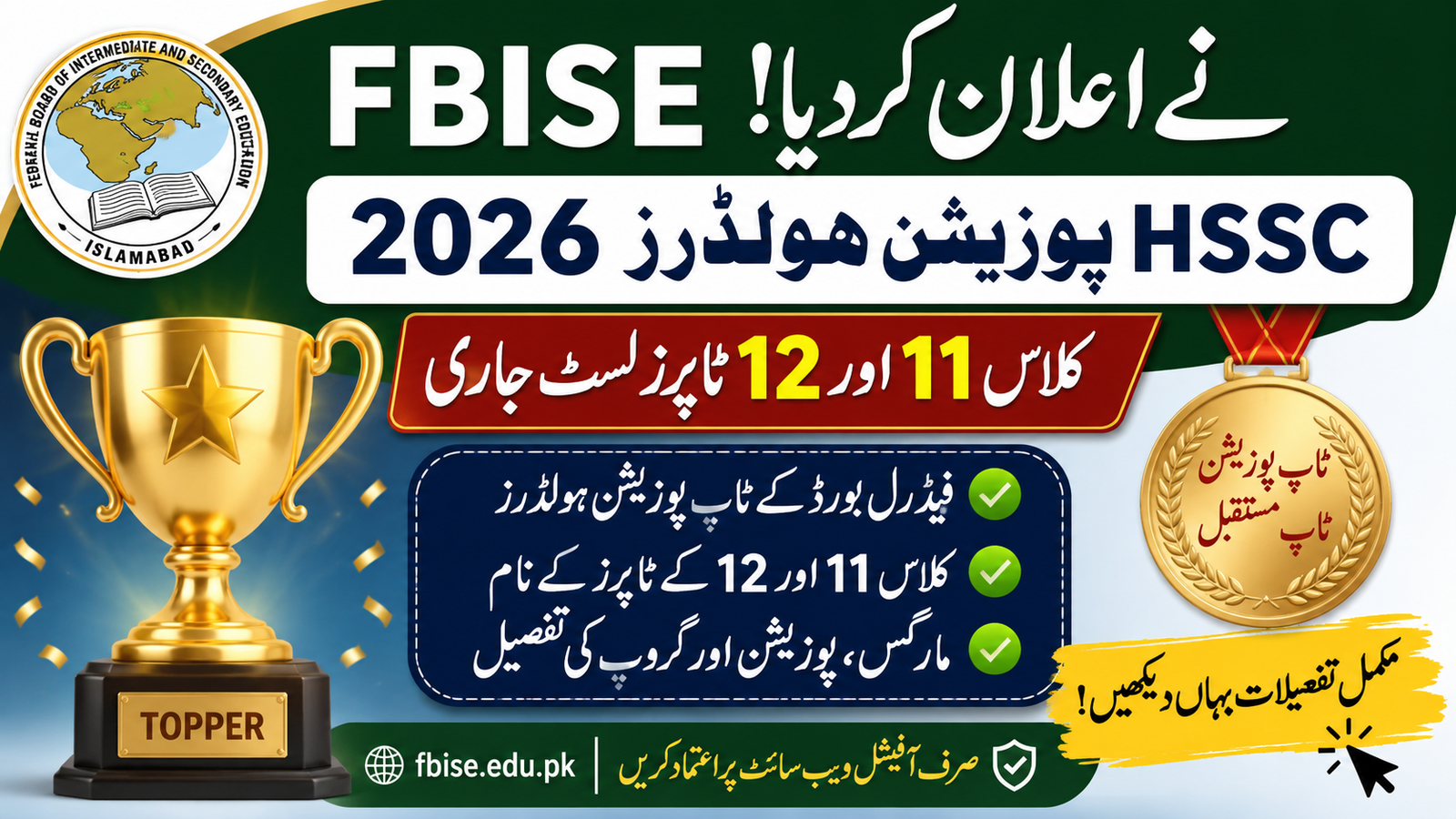 FBISE HSSC Position Holders 2026